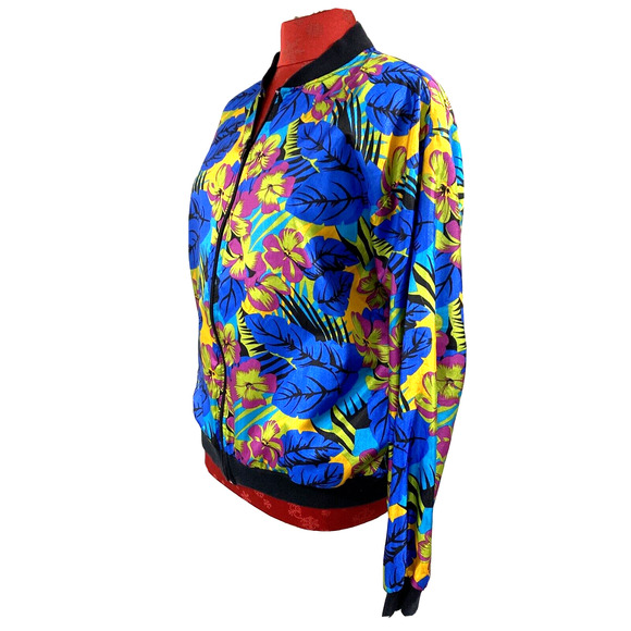 Retro 1980s silky bomber jacket zip front pockets 12 Impressions California USA - Picture 8 of 11